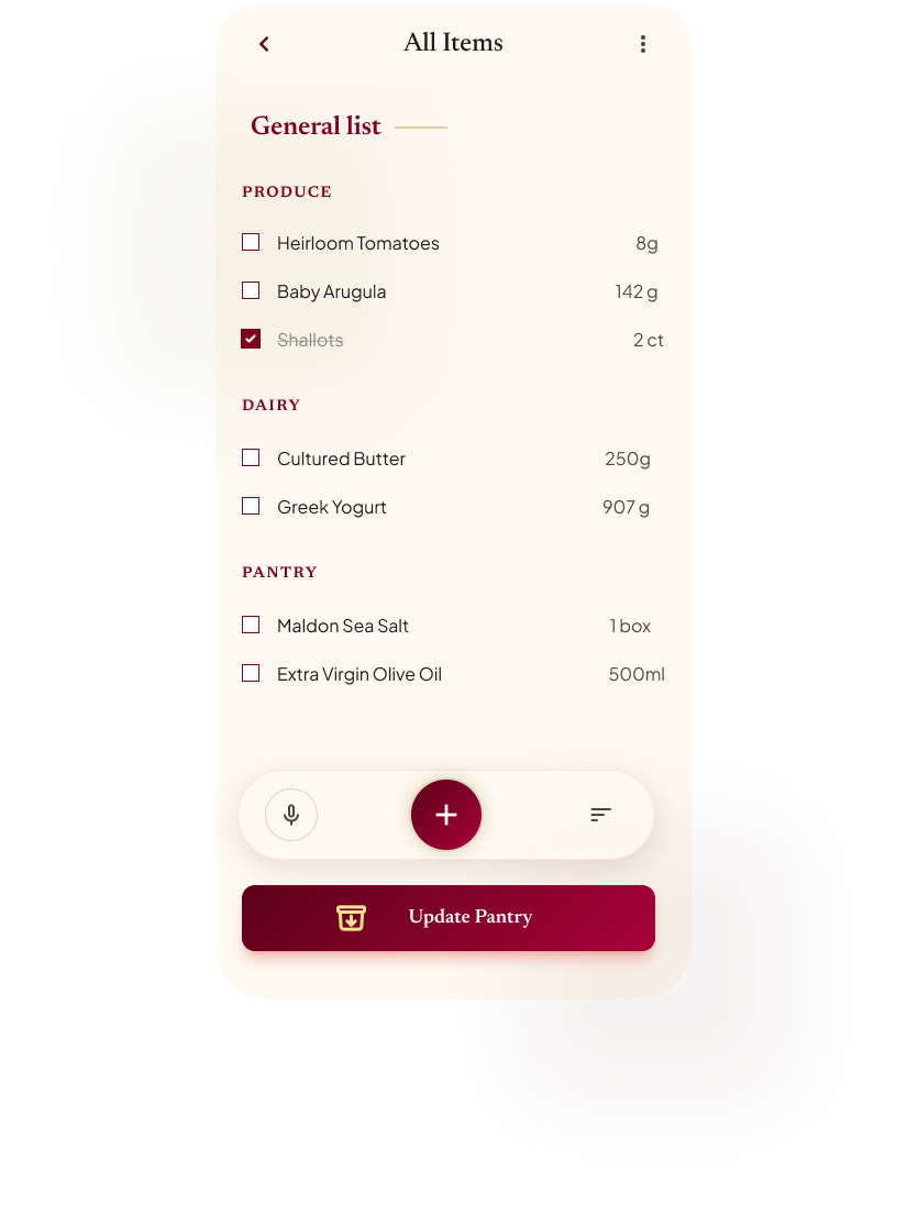 General shopping list item mockup